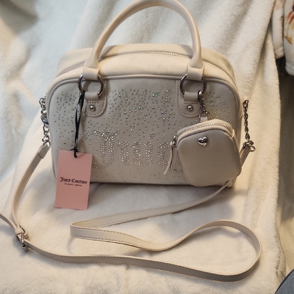 Juicy Couture Handbags - BNWT Juicy Couture White Handbag with Mini Pouch and bedazzling